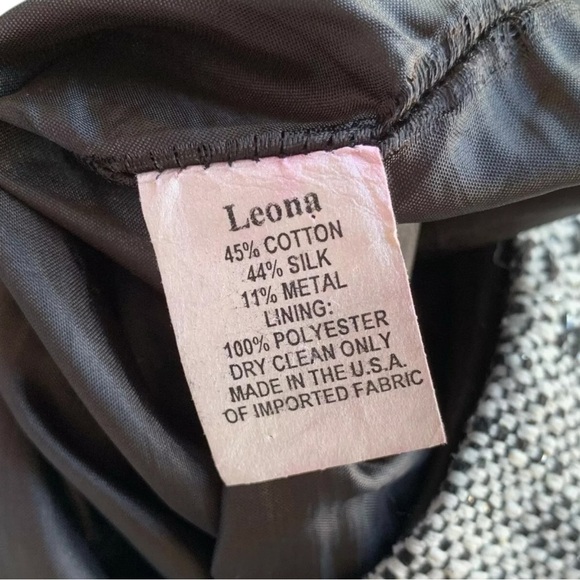 Leona Lauren Leonard Metallic Tweed Silk Blend Checkered Skirt Silver Black Sz 0 - Picture 6 of 7